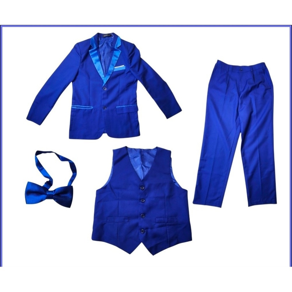 Boys Formal Tuxedo Suit Set Jacket Vest Pants Bow Tie Wedding Party Size 10-12